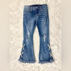 Hayden Distressed Blue Jeans with Lace-Up Hem